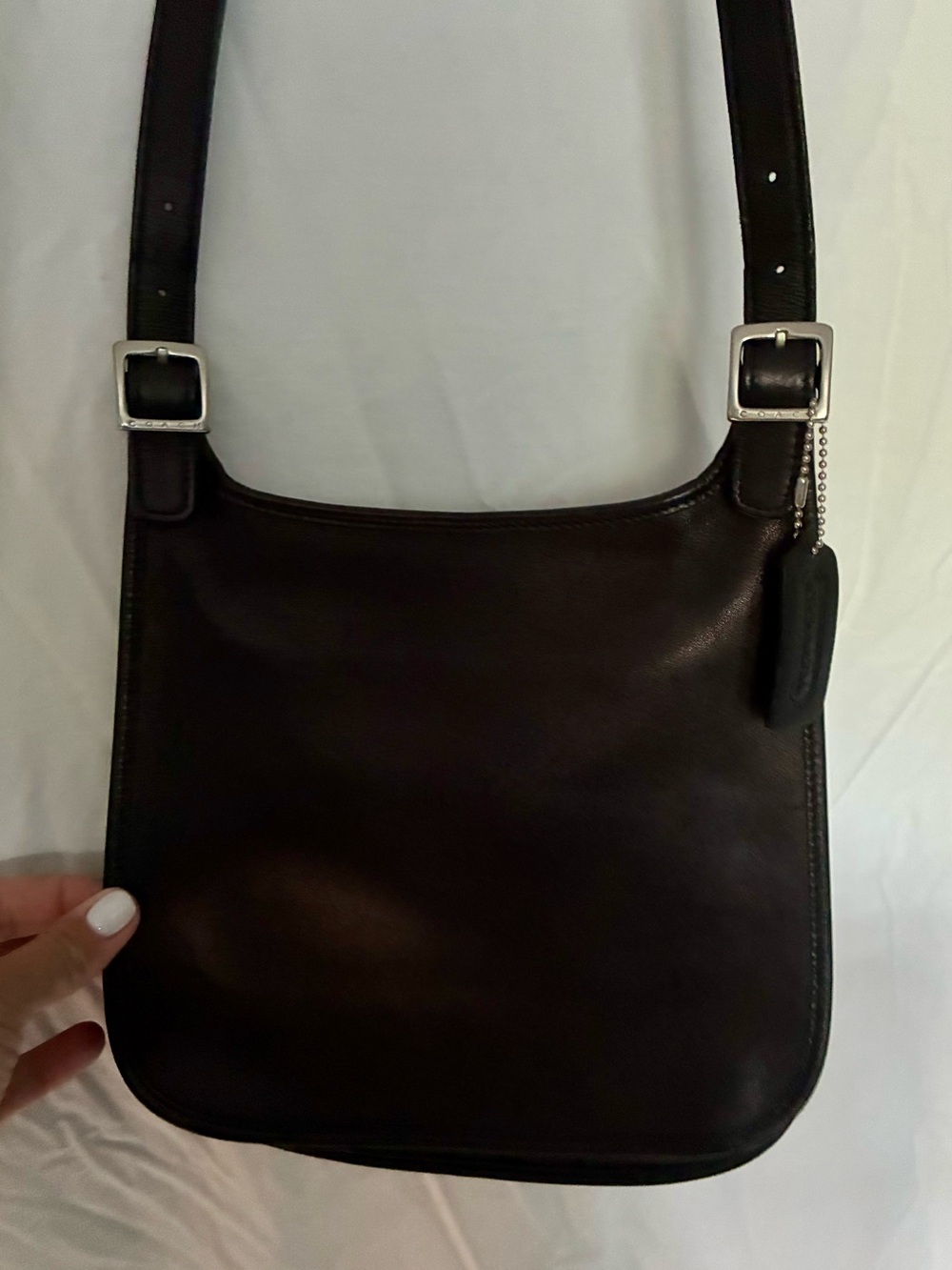 Coach black Leather Messenger Bag with Silver Hardware